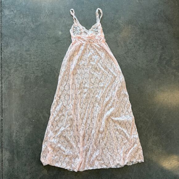 Vintage Y2k 80's Baby Pink Full Lace Sheer Cami Tank Top Maxi Night Gown Dress S - Picture 2 of 7